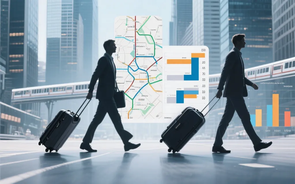 比赛日球迷在城市间移动与预算分配的视觉概念图