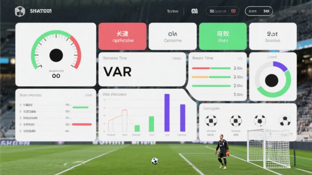 数据仪表盘风格的足球比赛复盘界面，包含射门、关键机会、VAR、有效比赛时间、门将扑救等模块
